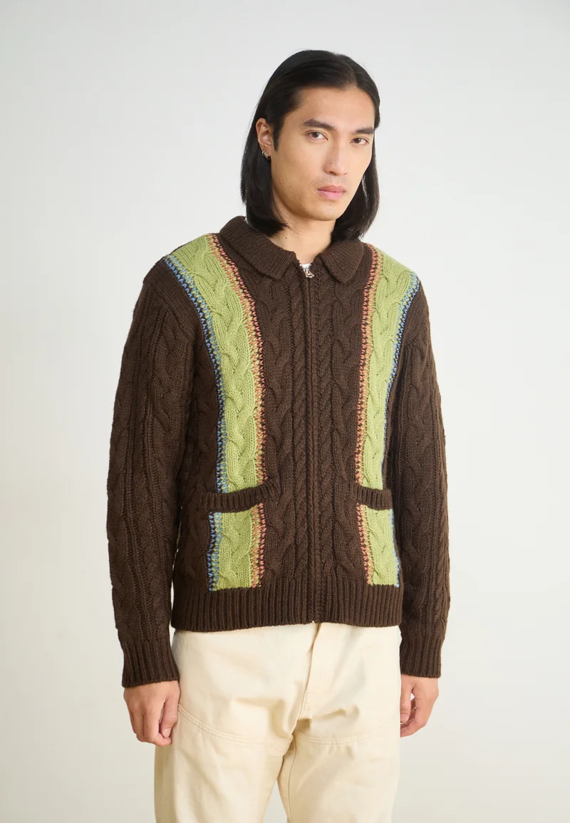Low Price Guarantee Obey Clothing EZRA ZIP UP CARDIGAN - Cardigan dark brown/multi Streetwear Sale Streetwear Clothing Swimwear Cardigans