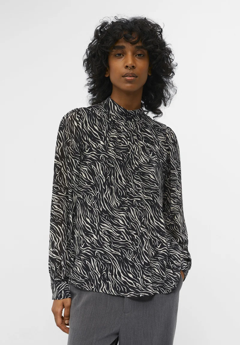 Authentic Object JMILA L/S HIGH NECK NOOS - Blouse blackaop:sandshell zebra Clothing Shirts & Blouses Blouses