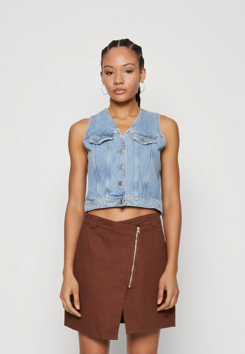 UK Discount Online Sale ONLY ONLEMMA CROP VEST - Waistcoat light blue denim Clothing Jackets & Blazers Bomber Jackets