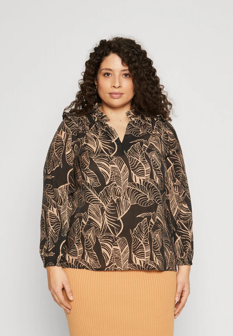 In Stock ONLY Carmakoma CARBETSEY FRILL - Blouse black Clothing Shirts & Blouses Blouses
