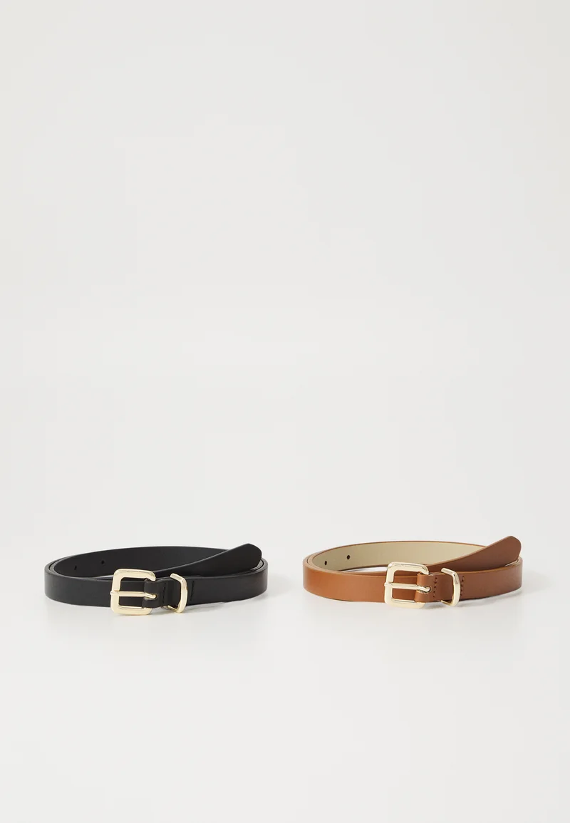 retail prices Pieces PCJANADA SLIM BELT 2 PACK - Belt black/cognac Accessories Sale Belts Braided belt