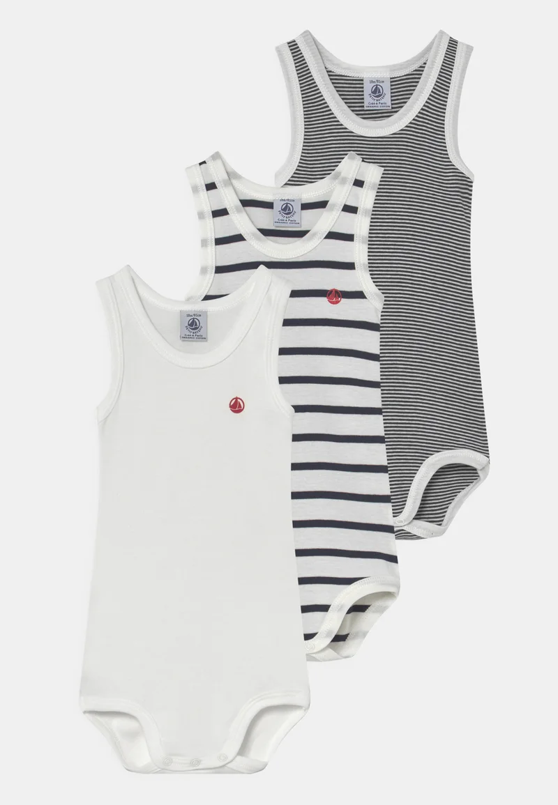 Clearance Petit Bateau 3 PACK UNISEX - Body white/dark blue Clothing Underwear & Nightwear Bodies