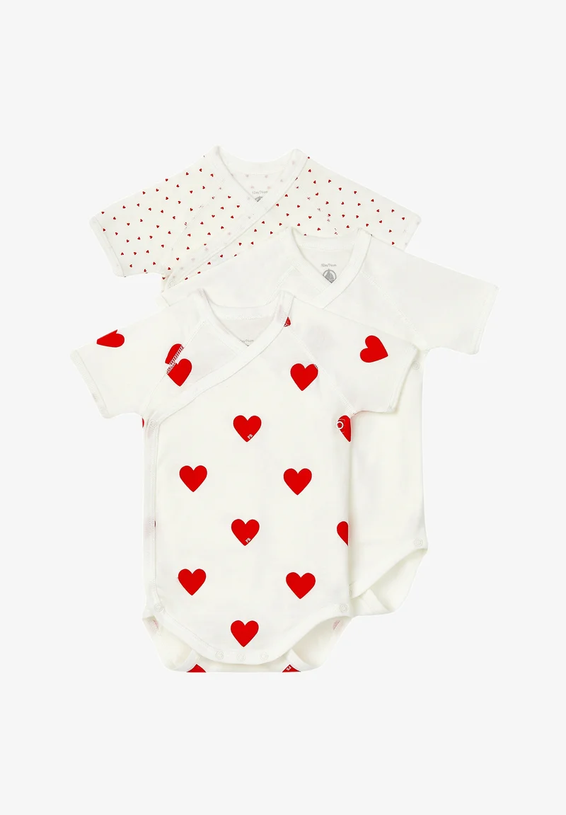 Official USA Stockists Petit Bateau SHORT SLEEVE 3 PACK SET - Body white red Clothing Underwear & Nightwear Bodies