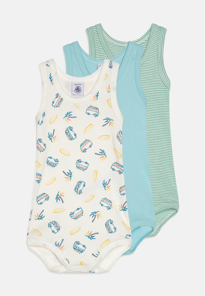 New York Petit Bateau BÉBÉ UNISEX 3 PACK - Body aquatic/marshmallow/multi-coloured/aloe vera Clothing Underwear & Nightwear Bodies