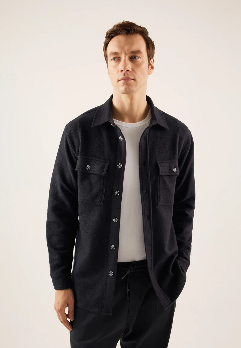 lowest price Pier One BRUSHED COTTON OVERSHIRT - Shirt black Clothing Shirts Casual Shirts