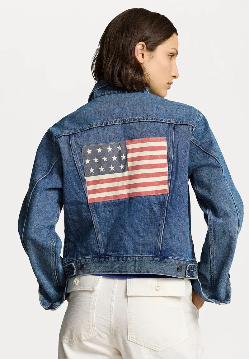 USA official online shop Polo Ralph Lauren FLAG DENIM TRUCKER JACKET - Denim jacket oklee wash Clothing Jackets & Blazers Bomber Jackets