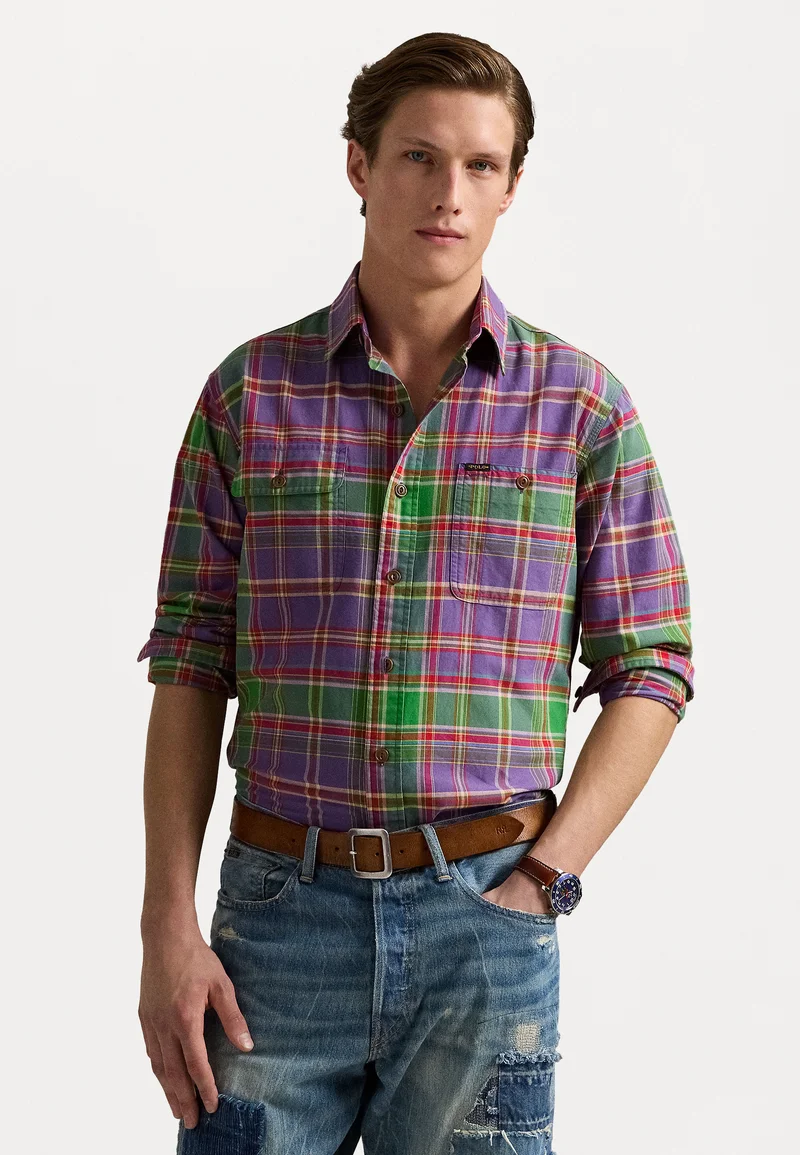 Sale UK Polo Ralph Lauren CUSTOM FIT PLAID OXFORD SHIRT - Shirt purple green multi Clothing Shirts Casual Shirts