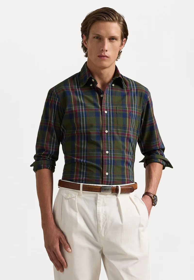 Cheap Polo Ralph Lauren CUSTOM FIT PLAID PERFORMANCE SHIRT - Shirt olive navy multi Clothing Shirts Casual Shirts