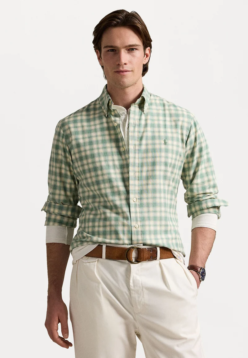 Big discount on sale Polo Ralph Lauren CUSTOM FIT PLAID OXFORD SHIRT - Shirt seafoam cream Clothing Shirts Casual Shirts