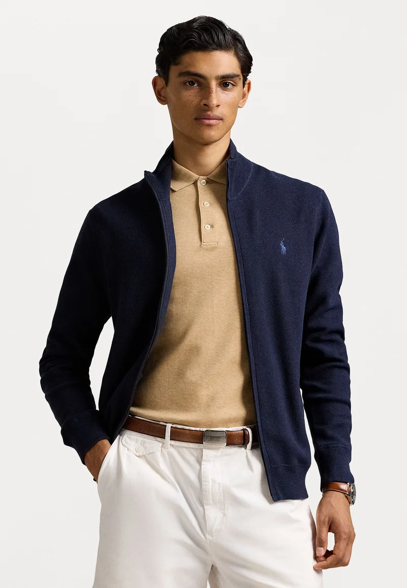 Store Polo Ralph Lauren MESH KNIT COTTON FULL ZIP SWEATER - Cardigan navy heather Clothing Knitwear Cardigans