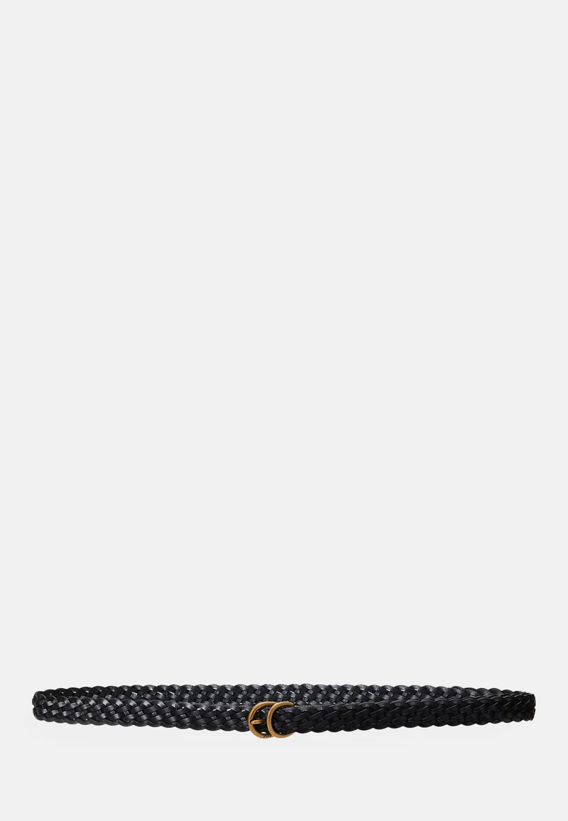 outlet store sale Polo Ralph Lauren BRAIDED VACHETTA LEATHER SKINNY BELT - Braided belt black Accessories Belts Braided belt