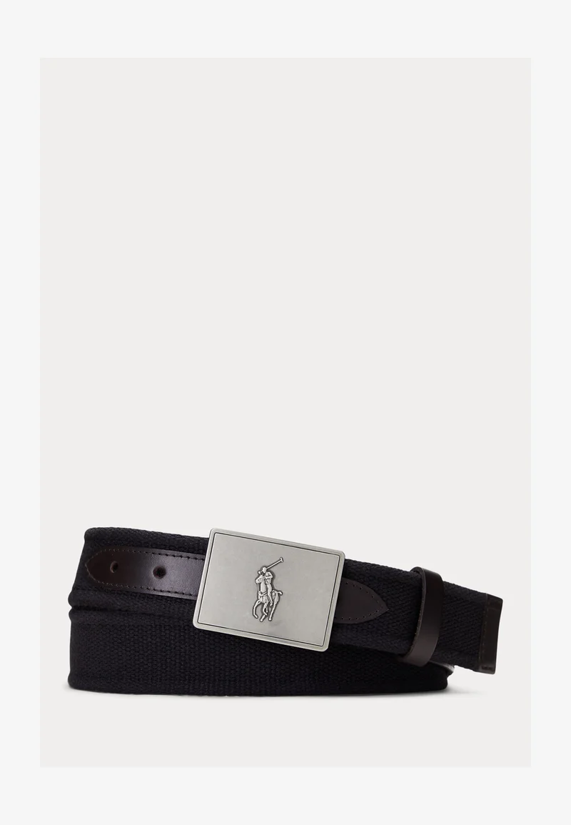 amazing selection Polo Ralph Lauren PONY PLAQUE CANVAS & LEATHER BELT - Belt black Accessories Belts Casual belts