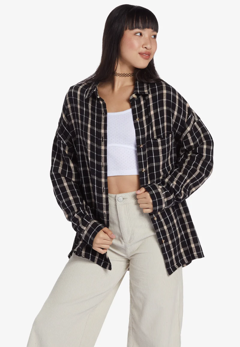 outlet boutique Roxy KIM - Button-down blouse anthracite Streetwear Sale Streetwear Clothing Socks Blouses