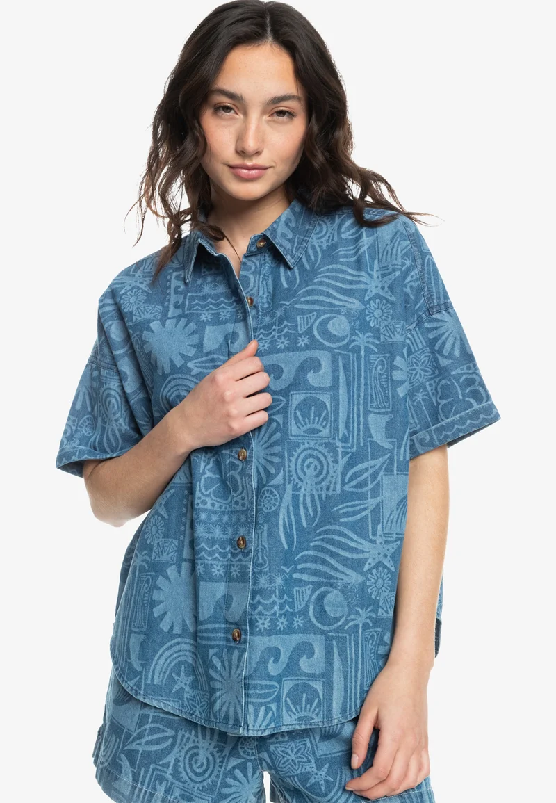 unique design Roxy NOSTALGIA - SHORT SLEEVE Button-down blouse blue Streetwear Sale Streetwear Clothing Socks Blouses