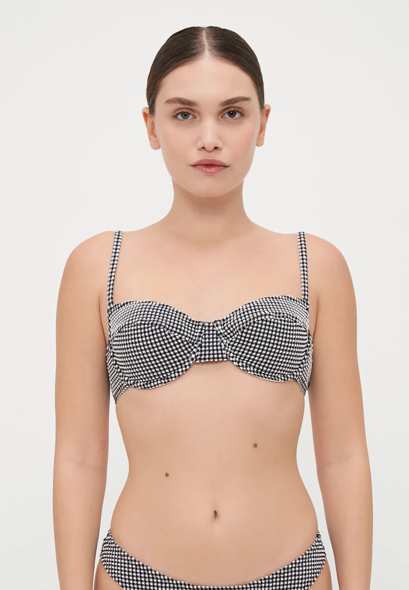 SAVE OFF Roxy GINGHAM - Bikini top black/white Streetwear Clothing Swimwear Beach accessories Bikini tops