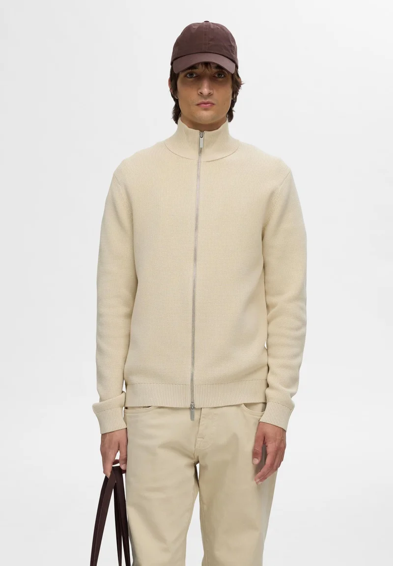 online leading retailer Selected Homme SLHDANE STRUCTURE FULL ZIP - Cardigan oatmeal Clothing Knitwear Cardigans
