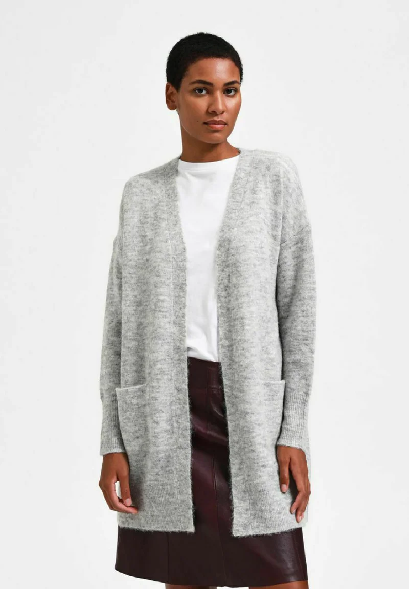 free delivery Selected Femme SLFLULU NEW LONG CARDIGAN - Cardigan light grey melange Clothing Knitwear & Cardigans Cardigans