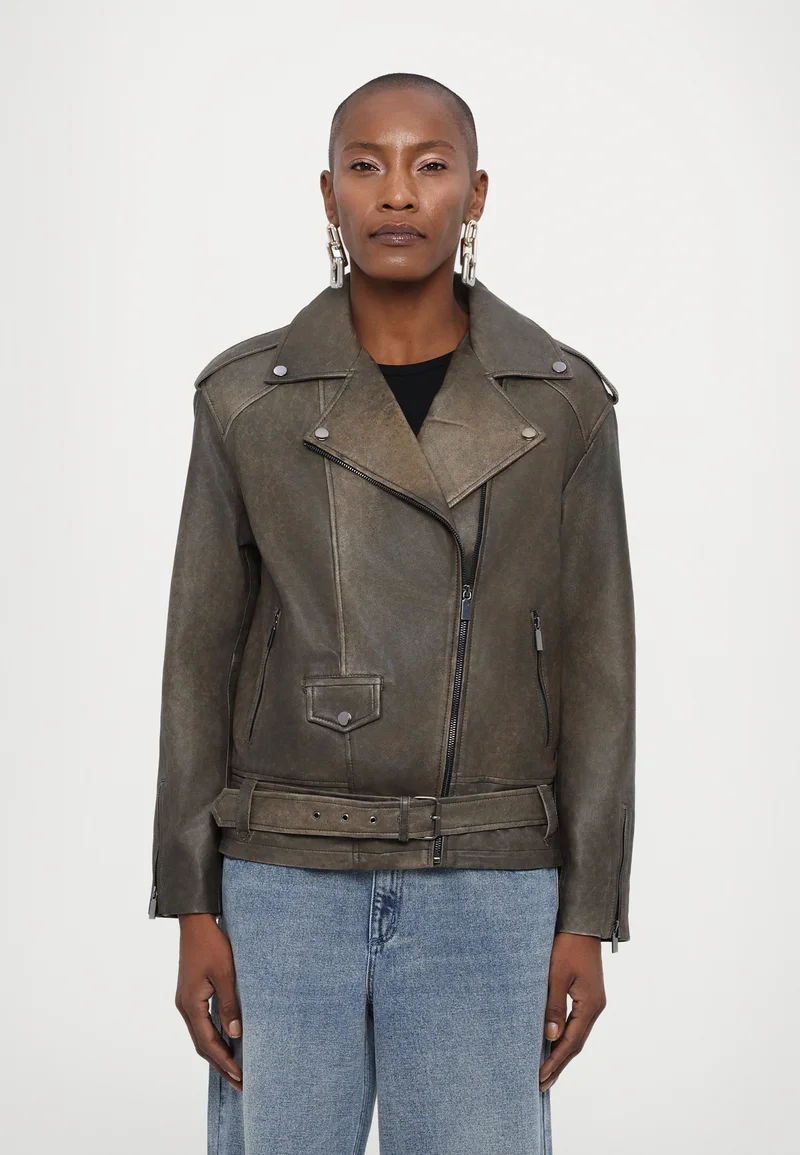 USA factory outlet STUDIO ID NAPPA DISTRESSED MOTO JACKET - Leather jacket distressed brown Clothing Jackets & Blazers Bomber Jackets