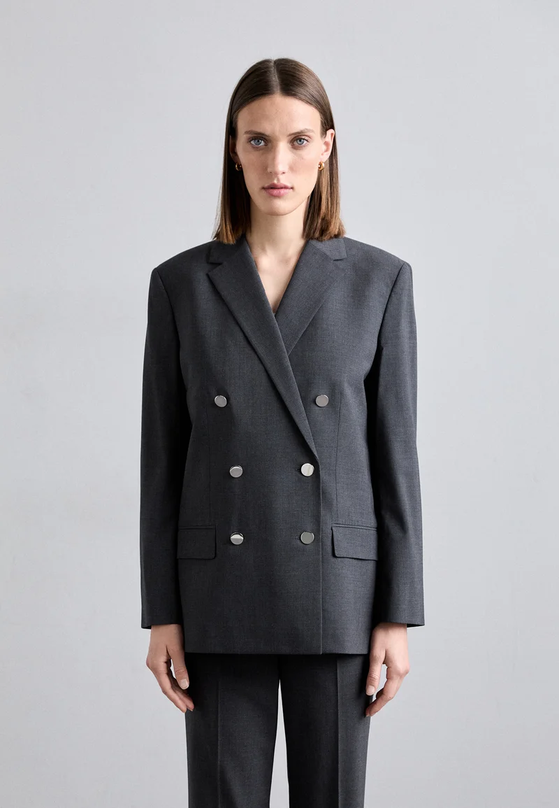 Cheap Theory BOXY - Blazer charcoal melange Clothing Jackets & Blazers Bomber Jackets