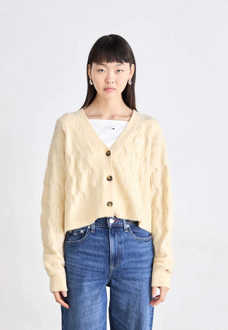 In Stock Tommy Jeans CABLE CARDIGAN - Cardigan custard cream  Clothing Knitwear & Cardigans Cardigans