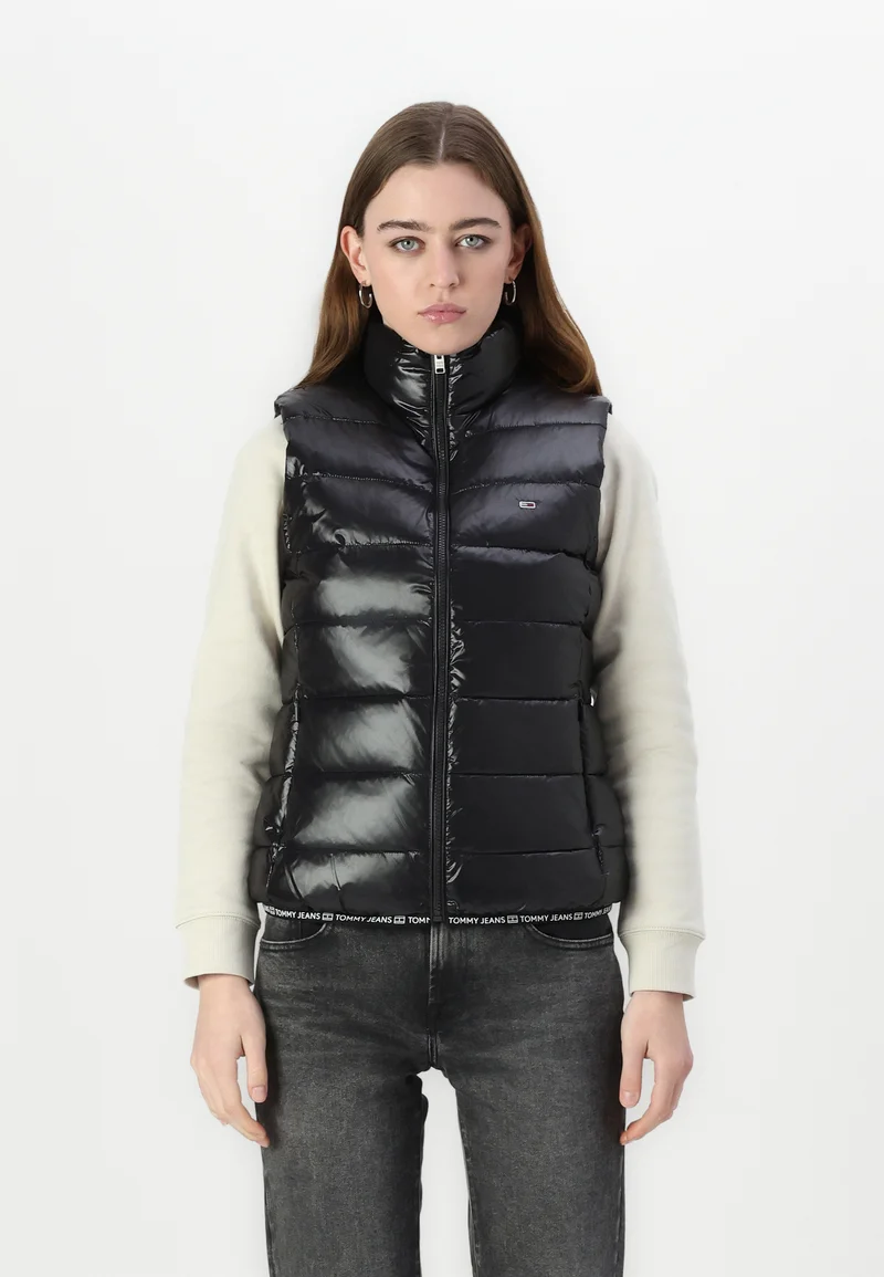 Clearance Sale Tommy Jeans ESSENTIAL TAPE VEST - Waistcoat black Clothing Jackets & Blazers Bomber Jackets