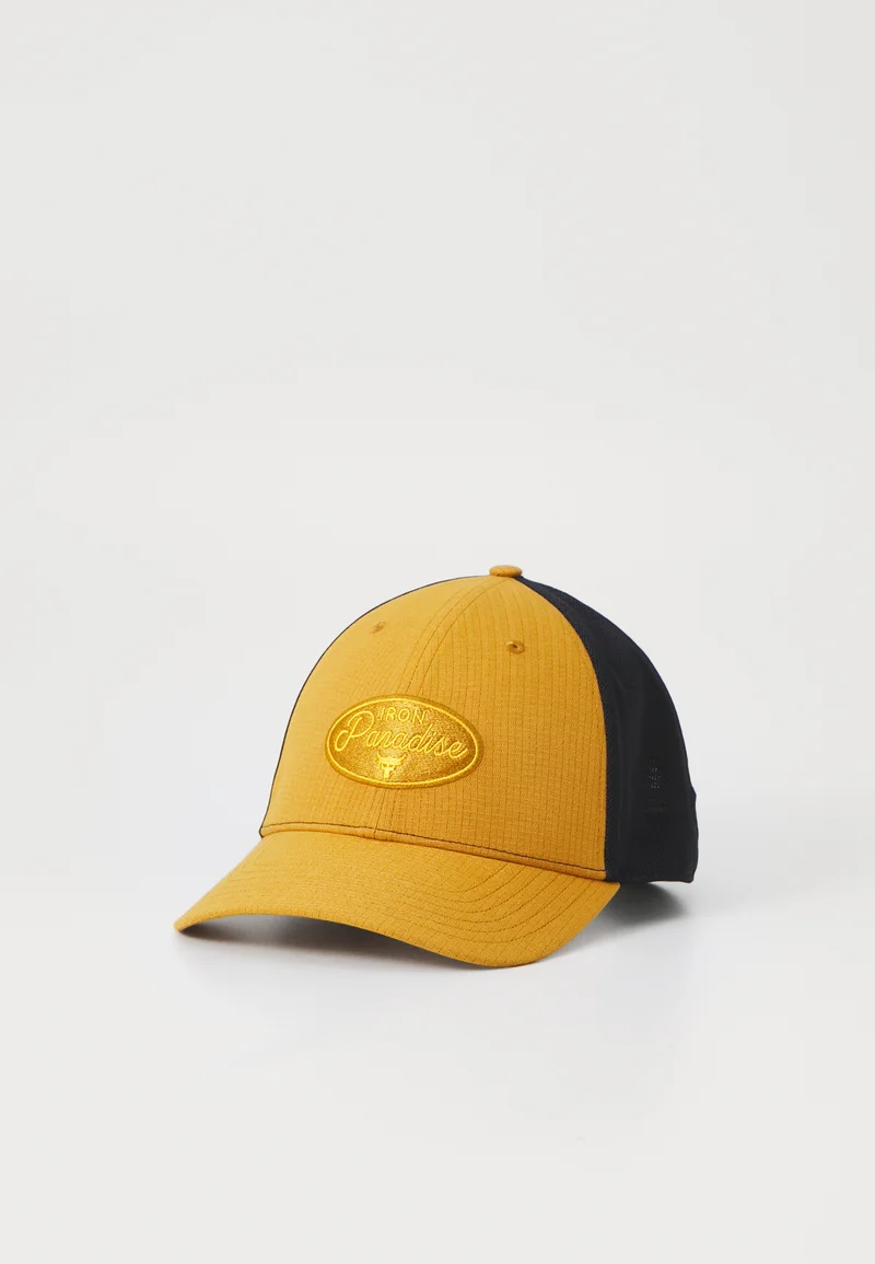 prestigious Under Armour PROJECT ROCK TRUCKER UNISEX - Cap yellow ochre/black Sport Sale Accessories Scarves & Shawls Caps