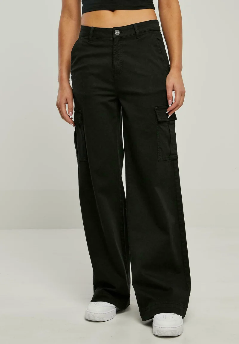 entire collection Urban Classics WIDE LEG TWILL - Cargo trousers black Clothing Trousers Cargo Trousers