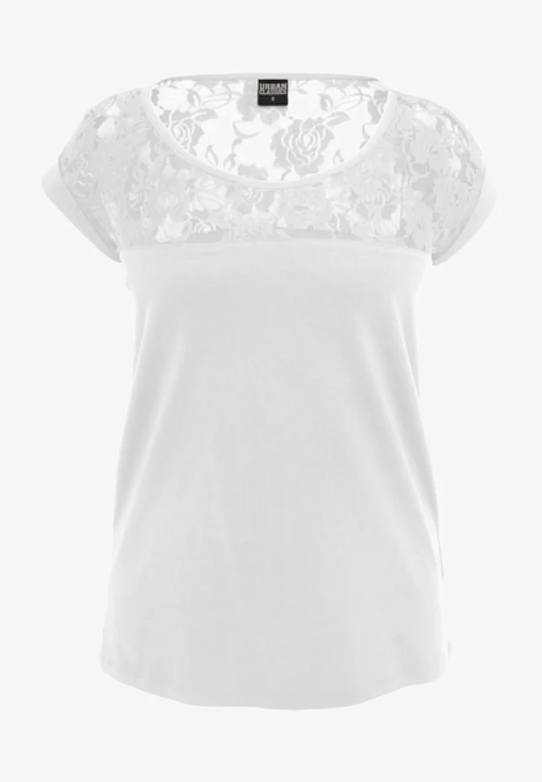 Factory Outlet Urban Classics LADIES TOP LACES TEE - Print T-shirt white Clothing Shirts & Blouses Blouses