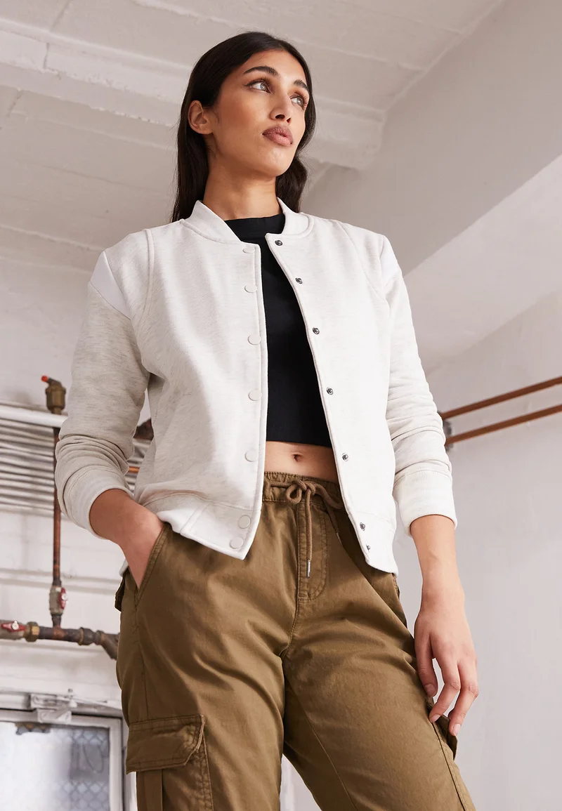 Buy Online Urban Classics INSET COLLEGE  - Zip-up sweatshirt lightgrey/white Clothing Jackets & Blazers Bomber Jackets
