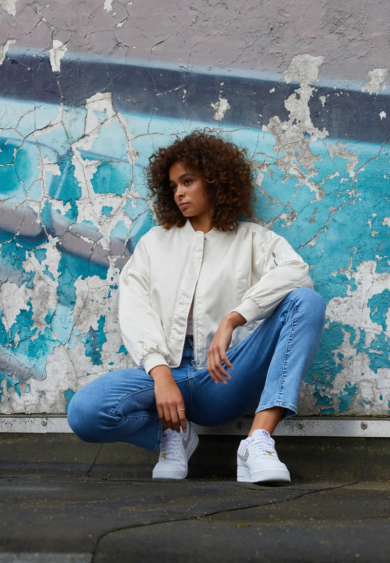 unique design Urban Classics LADIES SHORT OVERSIZED SATIN BOMBER JACKET - Bomber Jacket whitesand Clothing Jackets & Blazers Bomber Jackets