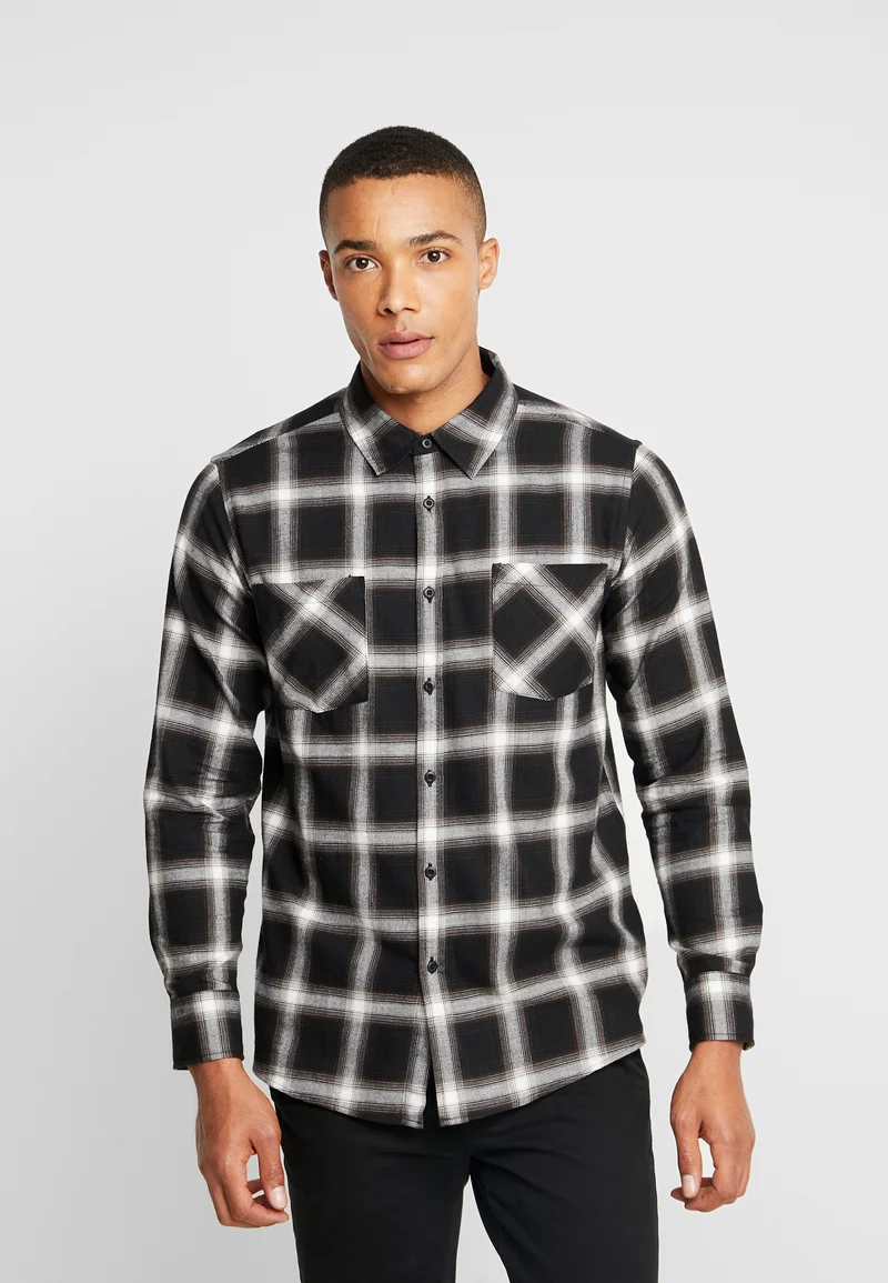 prestigious Urban Classics CHECKED FLANELL SHIRT 6 - Shirt black/white Clothing Shirts Casual Shirts