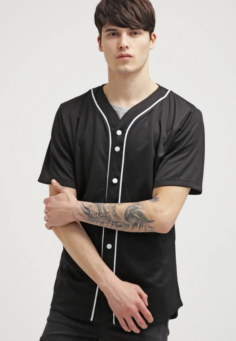 affordable price Urban Classics BASEBALL  - Shirt black/white Clothing Shirts Casual Shirts