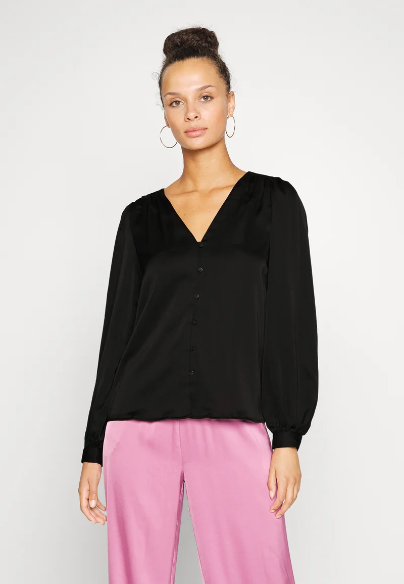 competitive price VILA VIELLETTE V-NECK L/S - Blouse black Clothing Shirts & Blouses Blouses