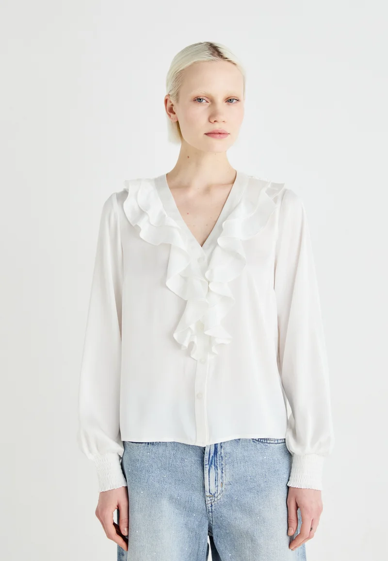 pretty and colorful VILA VIVINA  V NECK FRILL - Blouse cloud dancer Clothing Shirts & Blouses Blouses