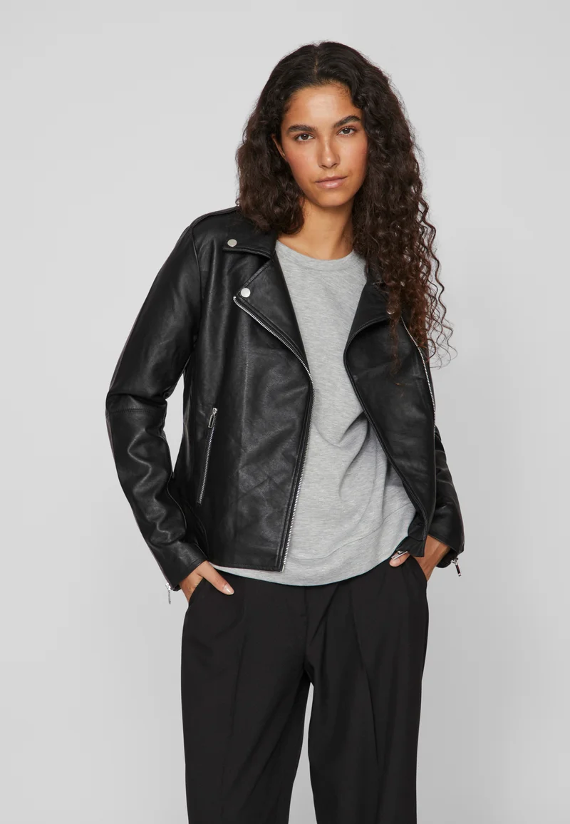 designer fashion VILA VICARA COATED JACKET - Faux leather jacket black Clothing Jackets & Blazers Bomber Jackets