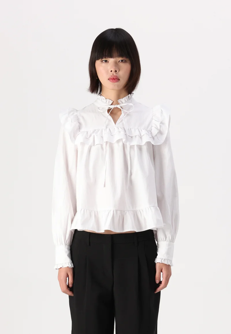 Biggest Discount Vero Moda VMSTINE FRILL - Blouse bright white Clothing Shirts & Blouses Blouses