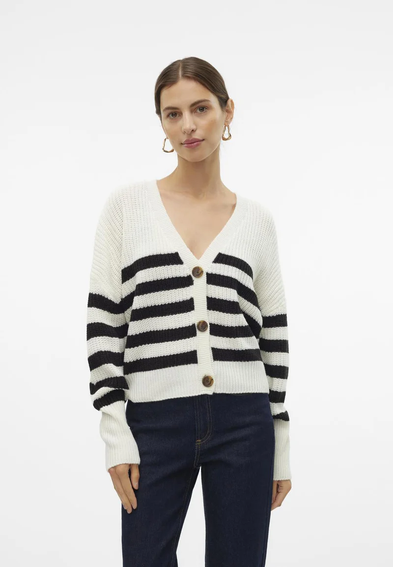 affordable price Vero Moda VMLEA V NECK CUFFCARDIGAN - Cardigan cloud dancer/black Clothing Knitwear & Cardigans Cardigans