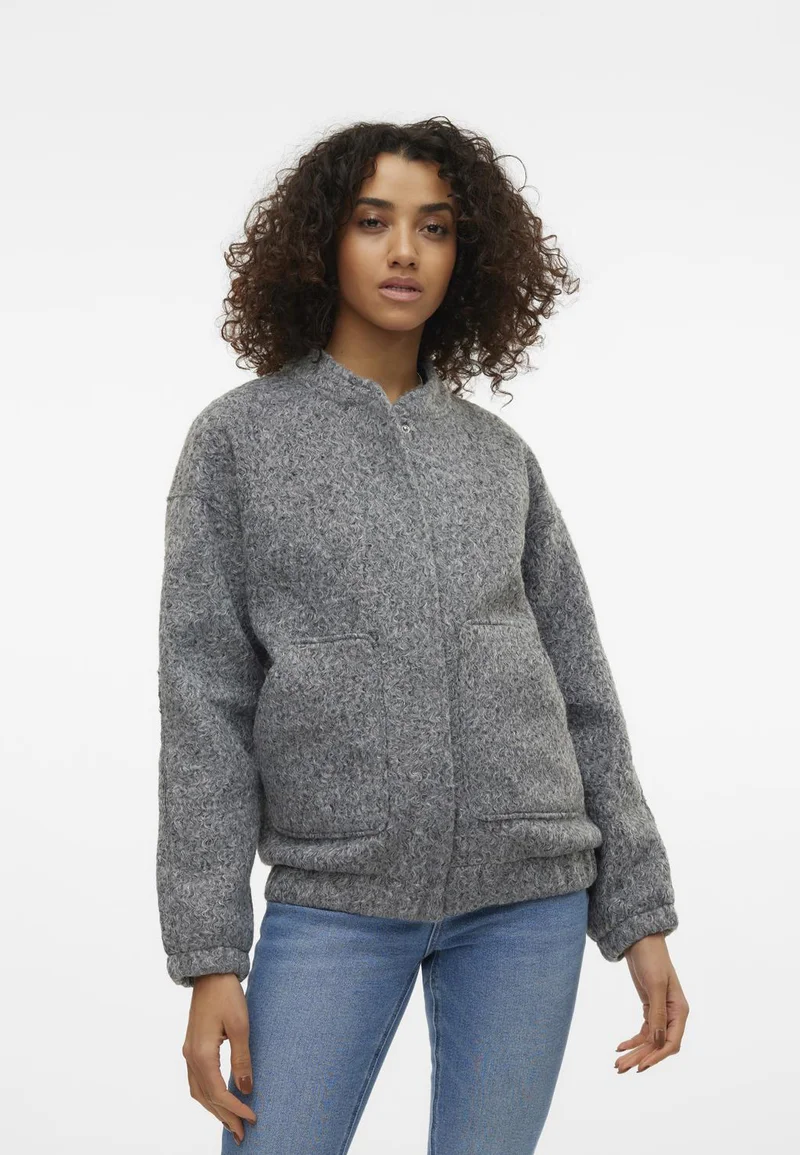 In Stock Vero Moda AMBER ELITE NOOS - Bomber Jacket medium grey melange Clothing Jackets & Blazers Bomber Jackets