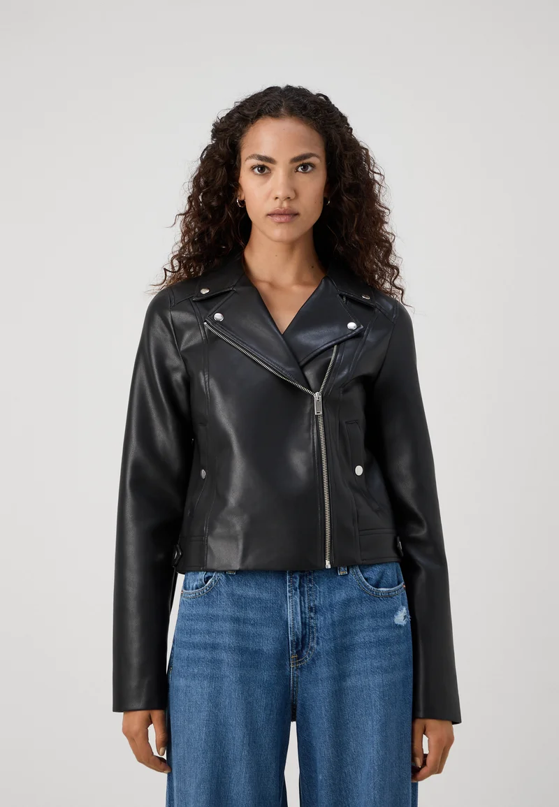 timeless Vero Moda Tall VMRILEYMIE SHORT JACKET - Faux leather jacket black Clothing Jackets & Blazers Bomber Jackets