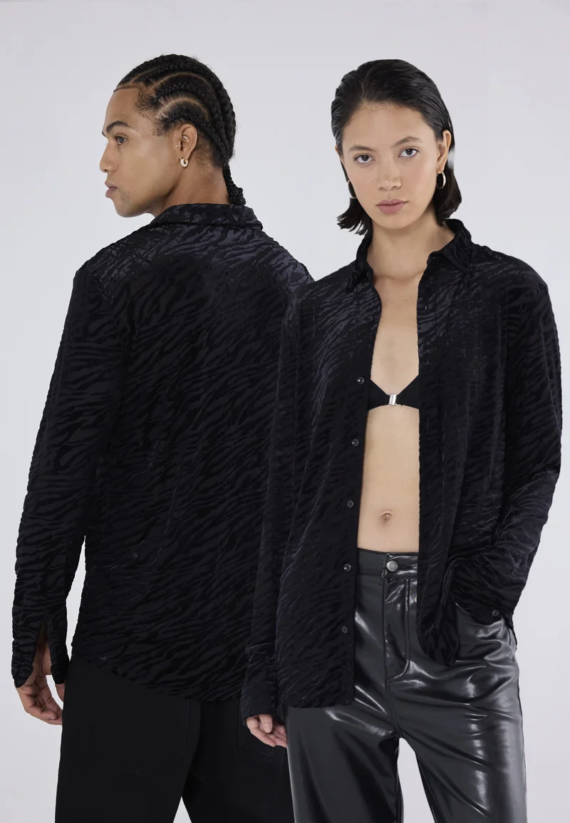 popular YOURTURN ZEBRA UNISEX - Button-down blouse black Clothing Sale Shirts Business Shirts