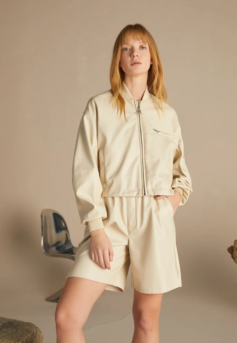 top brands Zign Studio SYNTHETIC LEATHER BOMBER JACKET - Faux leather jacket off-white Clothing Jackets & Blazers Bomber Jackets